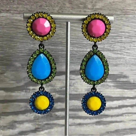 Multicolor Crystal Drop Earrings - Picture 2 of 5